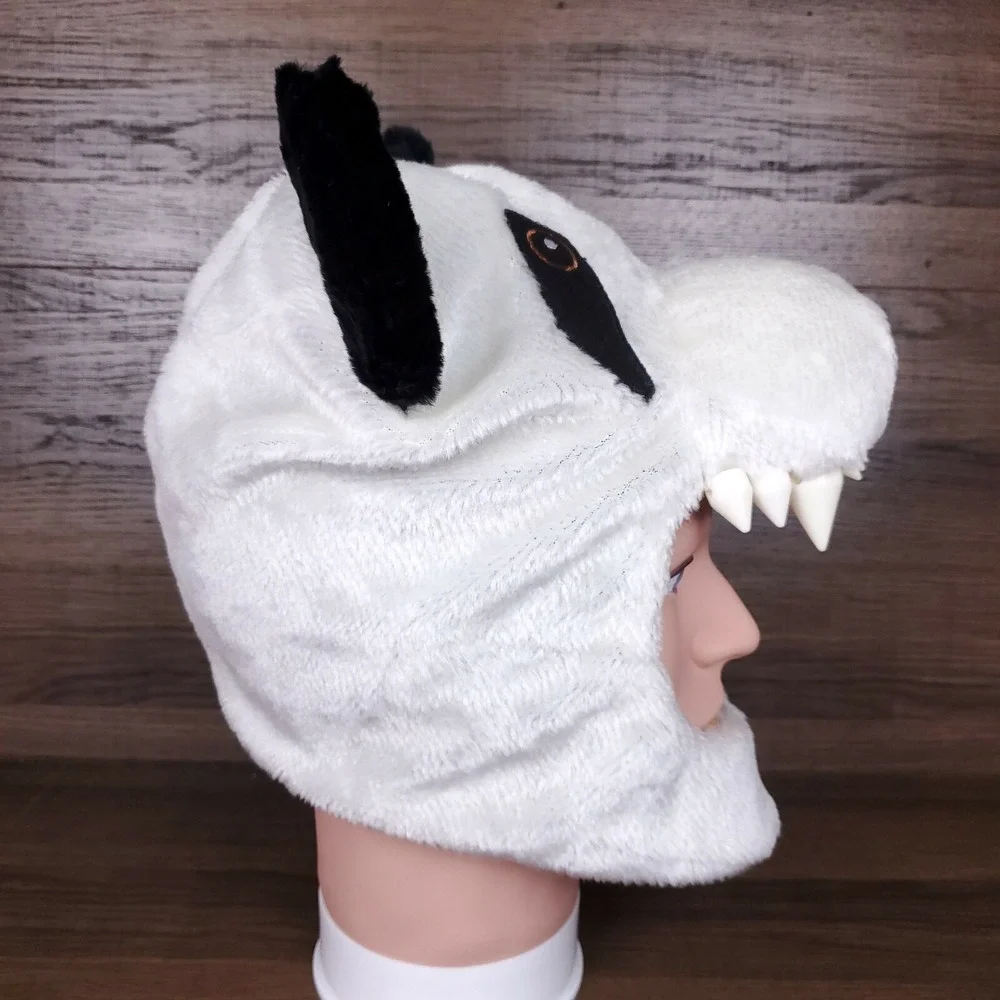 Panda Bear Hood Fur Hat Cap Youth Kids 3D Teeth Ears Nose Chin Strap New